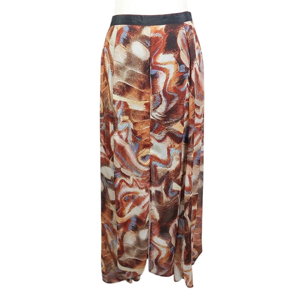 Topshop Brown and Cream Abstract Swirl Print Maxi Skirt 8